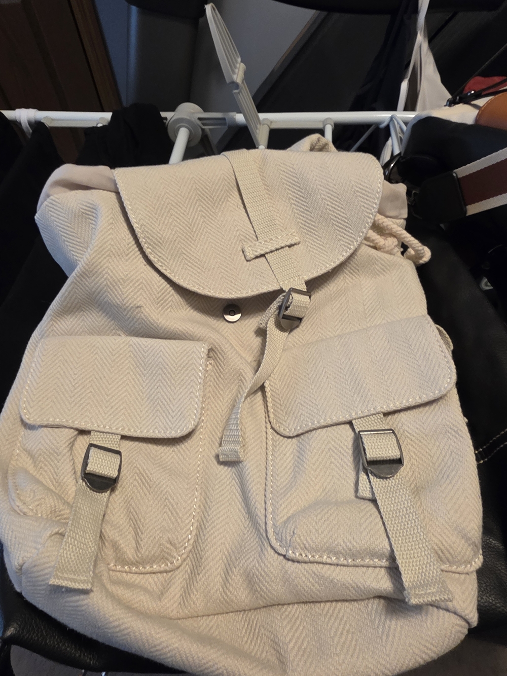Canvas Drawstring Backpack - Cream